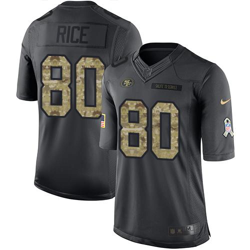 Nike 49ers #80 Jerry Rice Black Men's Stitched NFL Limited 2016 Salute to Service Jersey - Click Image to Close